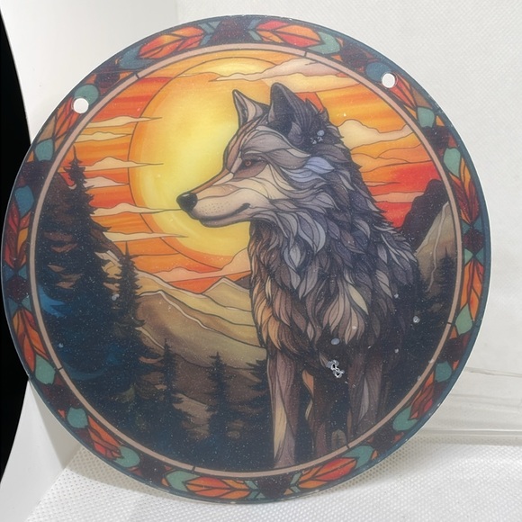 Acrylic Suncatcher Grey Wolf Sunset Animal Wildlife Cabin Decor Gift Idea - Picture 3 of 3